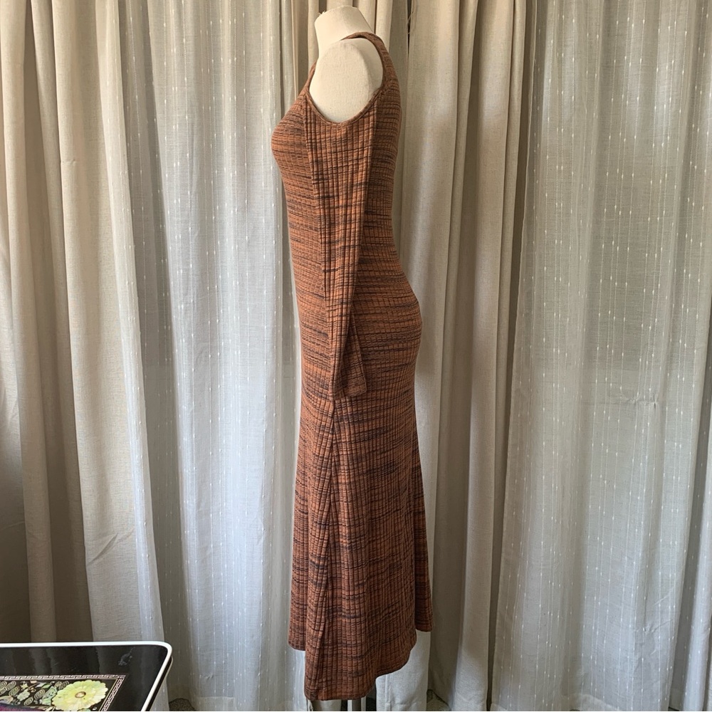 ZARA RUSTY ORANGE OPEN SHOULDER MAXI SLEEVED RIBBED DRESS M - Picture 7 of 10